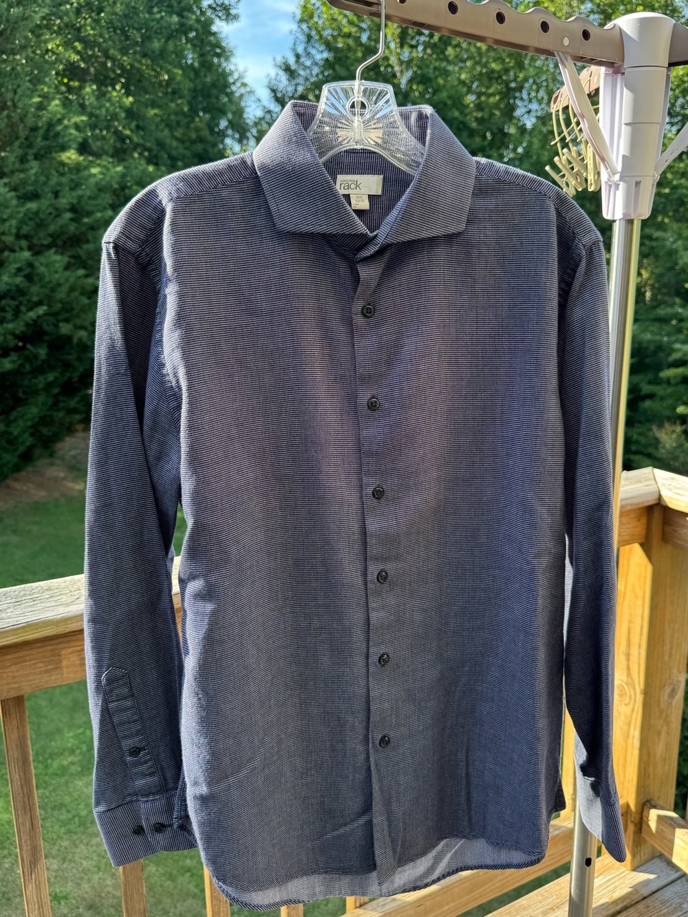 Nordstrom Rack Shirt Men's Medium (15.5) Navy Cream Weave Casual Button Up